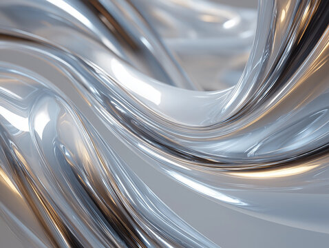 Glass-like fluid folds with silver highlights, abstract design resembling liquid silk, photographed in a bright architectural gallery with soft glowing light, full HD, highly detailed"