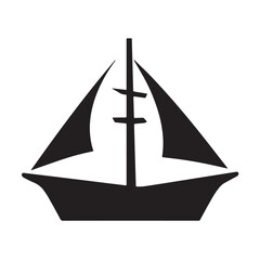 Boat Icon Symbol Black and White Illustration Nautical Ship Sail Marine Ocean Travel Vector