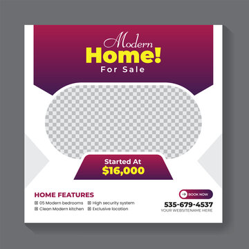 Modern real estate social media post design template, square template