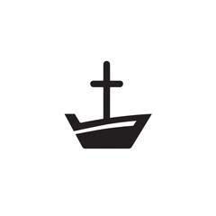 Boat Icon Symbol Black and White Illustration Nautical Ship Sail Marine Ocean Travel Vector
