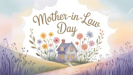 Naklejka premium October Mother-in-Law Day Poster – Celebrate with Floral Greeting, Teacup Art, Appreciation Message, Gift Print for Kind and Supportive MIL