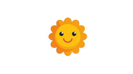 Cute Cartoon Sun with Smiling Face on Transparent Background