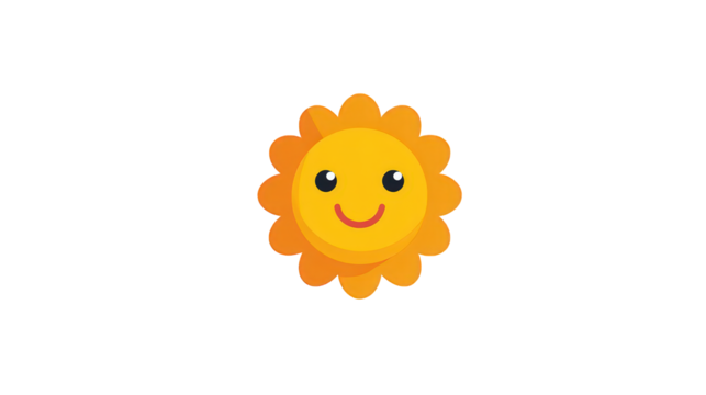 Cute Cartoon Sun with Smiling Face on Transparent Background - Powered by Adobe