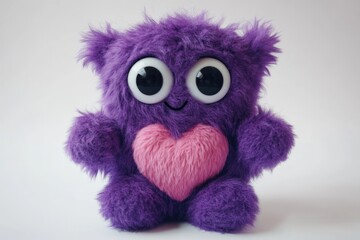 Adorable purple monster plush with a heart begging for a hug - perfect for Valentine's Day