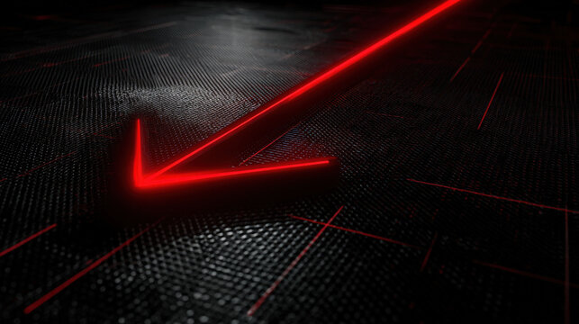 bold red downward sloping arrow on dark grid background with subtle data points dramatic glow financial crisis concept illustration concept scene visual for commercial design use high detail quality