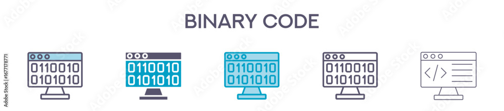 Wall mural binary code icon pack for graphic design - multiple styles
