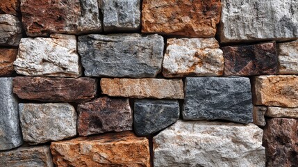 Close Up of Stacked Stone Masonry Showing Strong Texture and Natural Color Variation