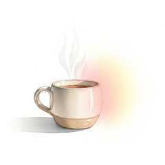 Whimsical Watercolor Morning Tea Mug with Gentle Sunlight and Steam – Cozy Art for Kitchen, Cafe, and Mindfulness Spaces

