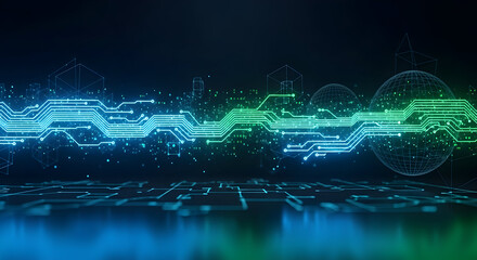 Abstract technology. Dynamic abstract circuit board design with glowing lines and data points, perfect for tech and innovation projects