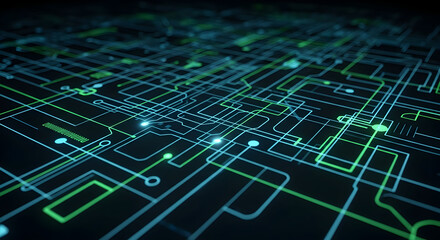 Abstract technology. Dynamic abstract circuit board design with glowing lines and data points, perfect for tech and innovation projects