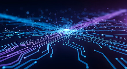 Digital background. 3D data visualization with flowing digital network connecting points, perfect for tech concepts. Wave technology