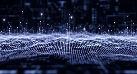 Digital background. 3D data visualization with flowing digital network connecting points, perfect for tech concepts. Wave technology
