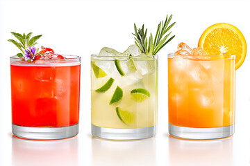 Refreshing cocktails with vibrant colors and fresh garnishes perfect for summer gatherings and celebrations.