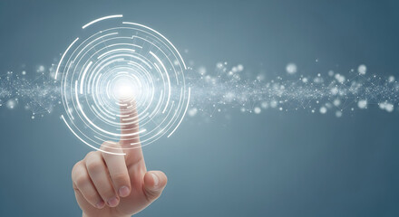 Digital sphere with finger touch representing data flow, innovation, and future technology, perfect for modern design. Hand and Technology