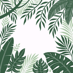 Vector art of lush tropical foliage forming a frame with green leaves, perfect for adding a touch of exotic nature to your designs and creating a vibrant atmosphere