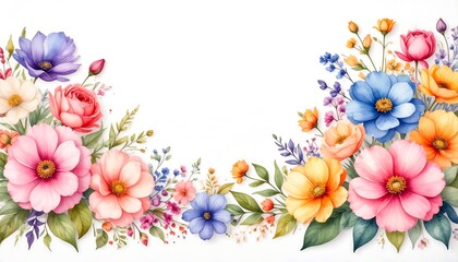 Vibrant Watercolor Floral Arrangement: A Colorful Bouquet of Spring Blossoms