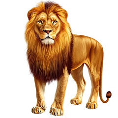 Obraz premium isolated transparent majestic lion king, majestic lion wild, majestic lion power animal on White Background PNG die-cut for advertising, Powerful Animal Symbolism for Motivation and Branding