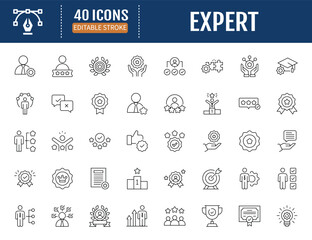 Expert line icon set. Containing competence,
expertise, knowledge, skill, specialist,
experience, advice, and more. Vector Illustration with Editable strokes