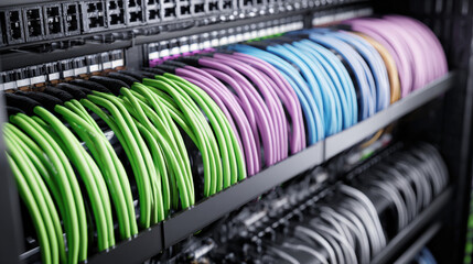 clean cable management art shot color coded wires perfectly aligned minimalistic illustration concept scene visual for commercial design use high detail quality stock image illustration concept scene 