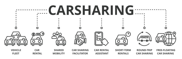 Car sharing banner vector illustration concept with Car sharing banner vector illustration concept with icon of vehicle fleet, car rental, shared mobility, car sharing facilitator, car rental