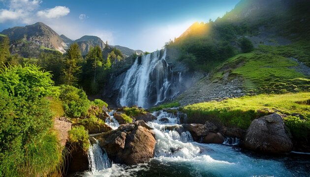 waterfall in the mountains generative ai illustration