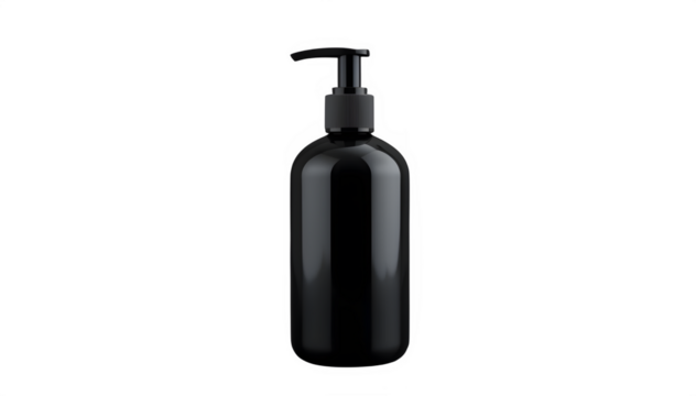 Black pump bottle isolated on transparent background - Powered by Adobe