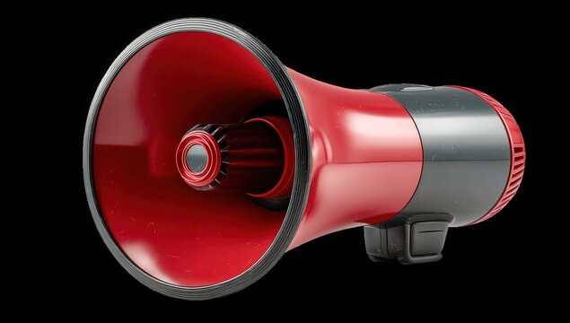 Red and Black 3D Megaphone Icon on White Background - Powered by Adobe