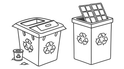 Illustration of recycling bins with recycle symbol