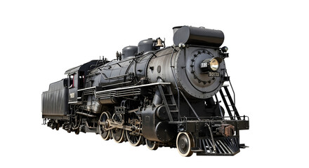 Naklejka premium Classic black steam locomotive engine isolated on white.