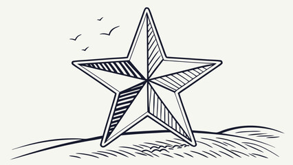 Vector art of hand drawn texas lone star on grass