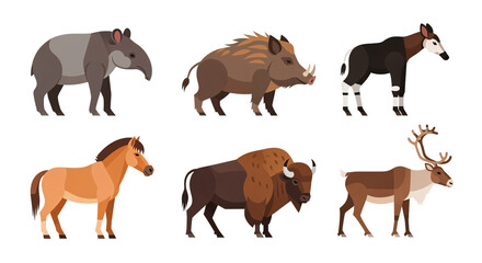 Collection of black vector animal silhouettes, including horses, cows, and pigs
