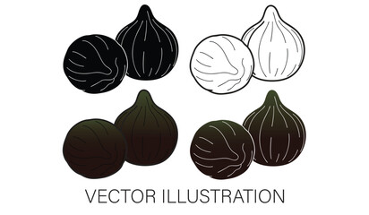 A Collection of Figs - Half-Cut and Whole Pieces, Isolated Vector Illustrations