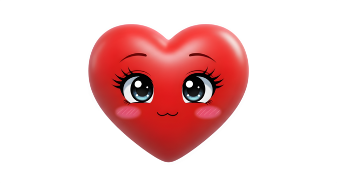 Cute Cartoon Heart with Big Eyes and Rosy Cheeks.