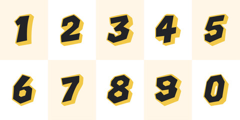 黒と黄色のポップな立体数字ベクターセット
