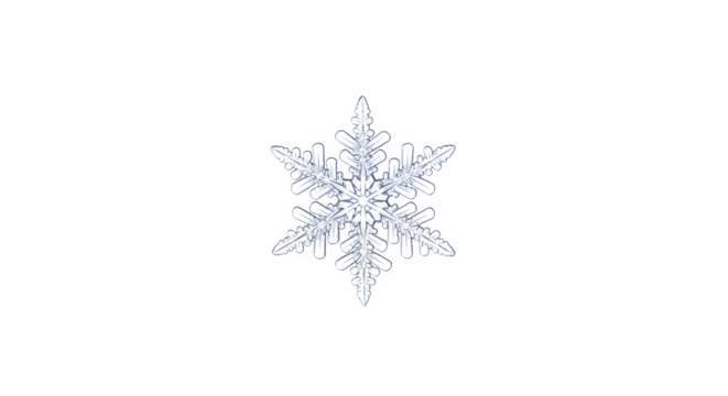 Detailed Macro Shot of a Single Intricate Snowflake on a White Background.