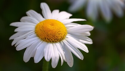 Fototapeta premium chamomile elegance a stunning close up of a pristine chamomile flower revealing the delicate detail of its white petals and vibrant yellow center capturing the essence of natural beauty