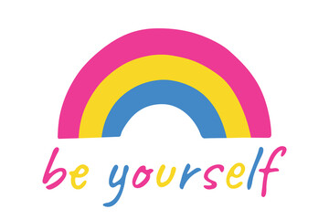 Colorful rainbow shape Pansexual pride flag Happy pride day LGBTQIA community Pride Month Vector hand drawn doodle for posters, stickers, logo, cards