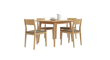 Elegant wooden dining table and four chairs set isolated.