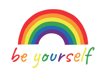 Colorful rainbow shape Gay pride flag Happy pride day LGBTQ community Pride Month Vector hand drawn doodle for posters, stickers, logo, cards