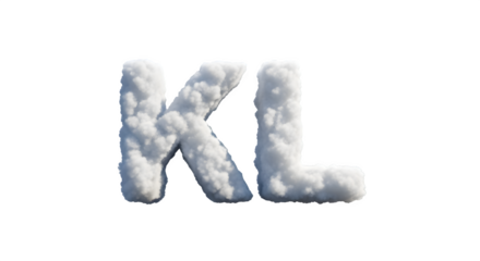Fluffy White KL Letters on White Background.