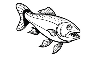 Fototapeta premium Salmon fish Kids silhouette and vector line art t shirt design, intricate detailed drawing, adult coloring pages, printable art for stress relief and relaxation, high-quality illustration.