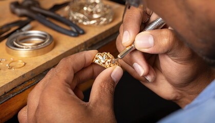 Close-up of the jeweler's hands delicately repairing the jewelry. Generated with AI