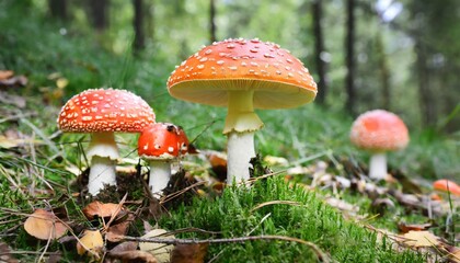 Amanita muscaria mushrooms. Generated with AI