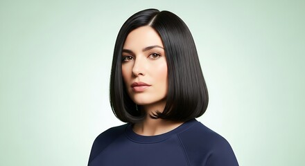 Portrait of a confident woman with a modern bob haircut against a light background