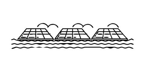 Vector art of floating solar panel farm on water