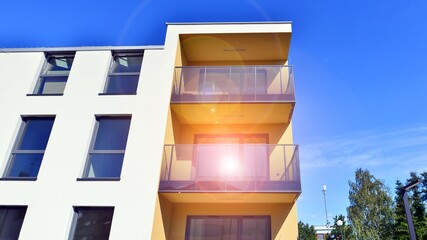European residential architecture harmonizing with nature. Eco-friendly living in city with greens....