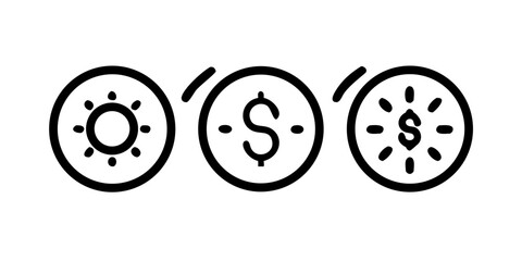 Vector art of solar panel investment concept showing sun, coin and dollar