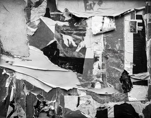 Torn and creased urban poster with a grunge background. Generated with AI