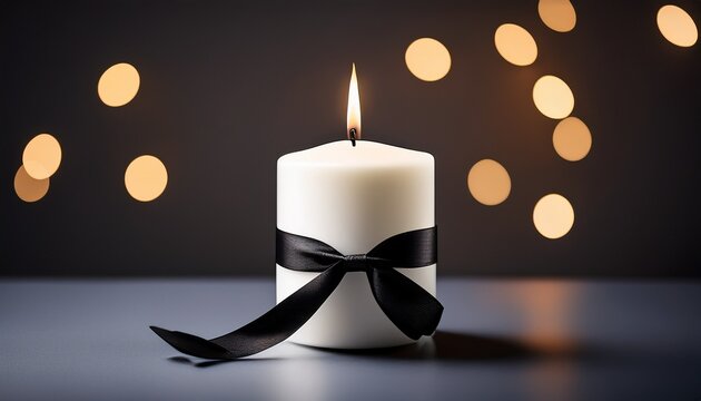 white candle with black ribbon for remembrance mourning or in memoriam