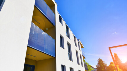 European residential architecture harmonizing with nature. Eco-friendly living in city with greens....